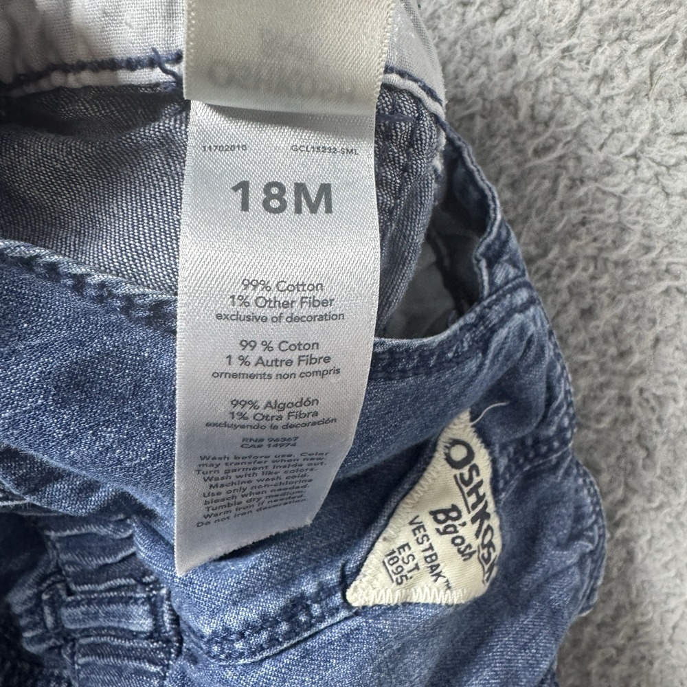OshKosh B'Gosh Vestbak Overalls Baby Girl 18 Months Denim Blue Jean Bow - Picture 6 of 6
